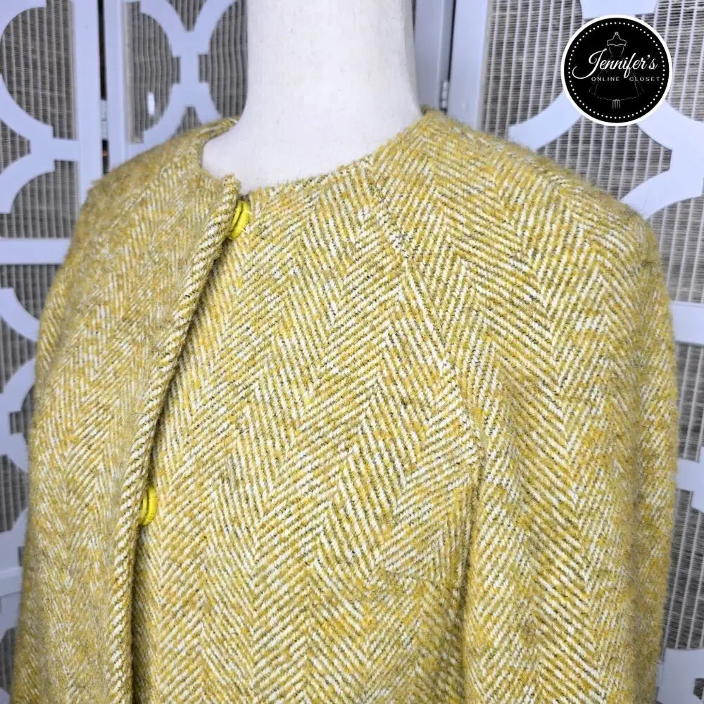 Boden Mustard Sienna Herringbone Wool Alpaca Blend Driving Coat Size 2P